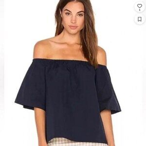Alice + Olivia Split Back Off the Shoulder Coastal Crosby Top Blouse Navy Sz XS